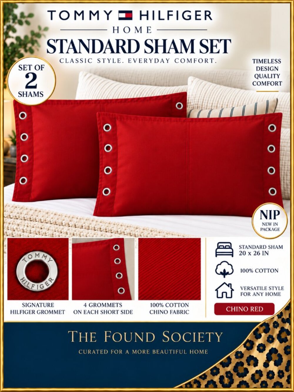 Tommy Hilfiger Classic Chino Red Standard Shams NIP Set of 2 20x26